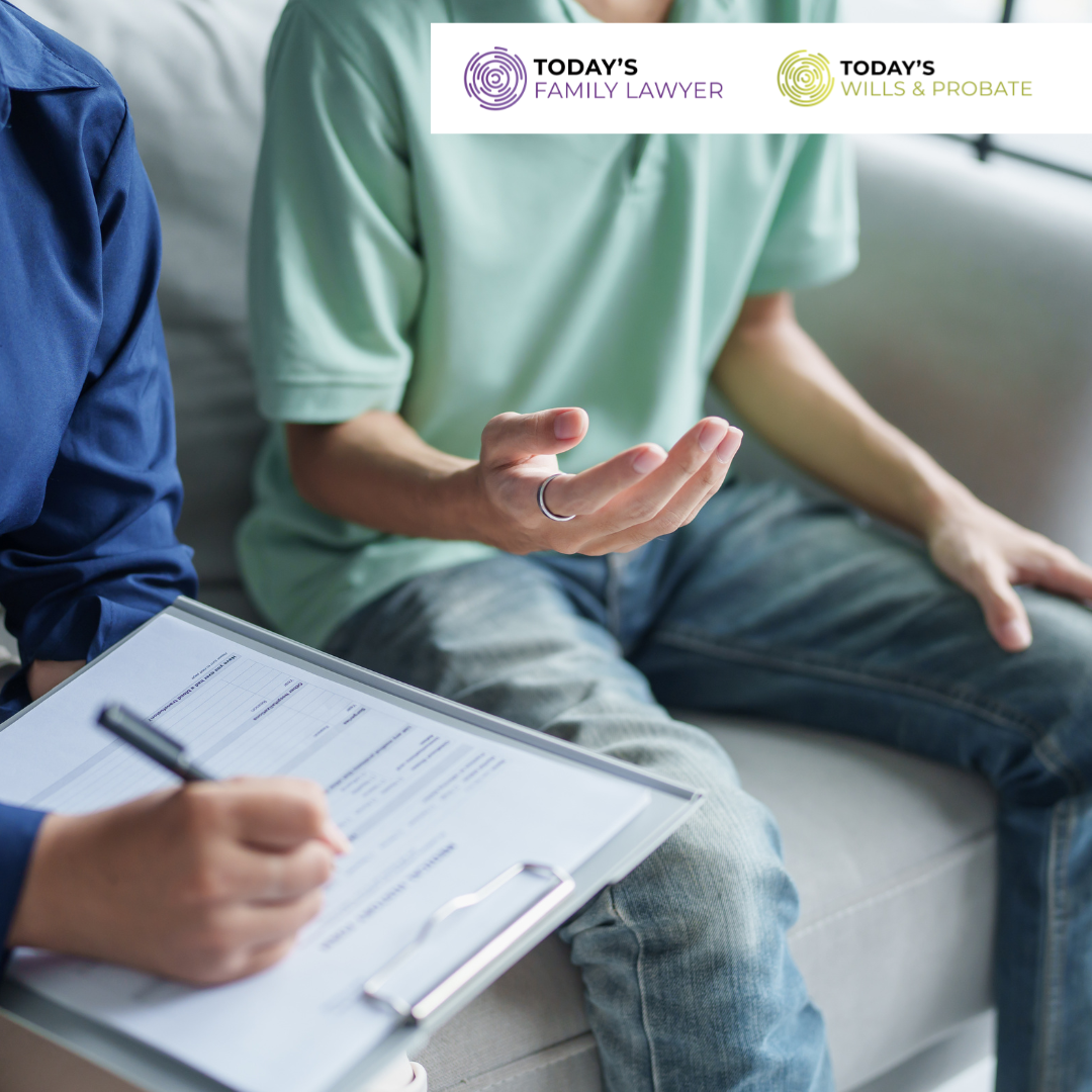 Promotional image for a webinar showing 2 people discussing mental health